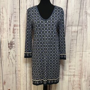 Max Studio Geometric Patterned Blue White Midi Dress | Small